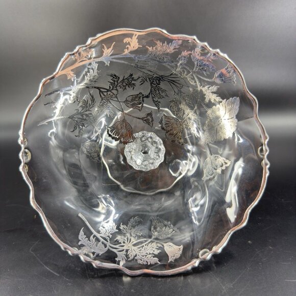 1950s HEISEY ORCHID Footed Pedestal Dish Bowl Silver Overlay Manganese 365nm UV - Picture 9 of 16